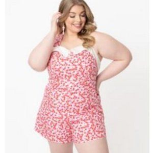 Magnolia Place Plus Size White Bundle Of Love Heart Print Lorelai Romper- 4X NEW